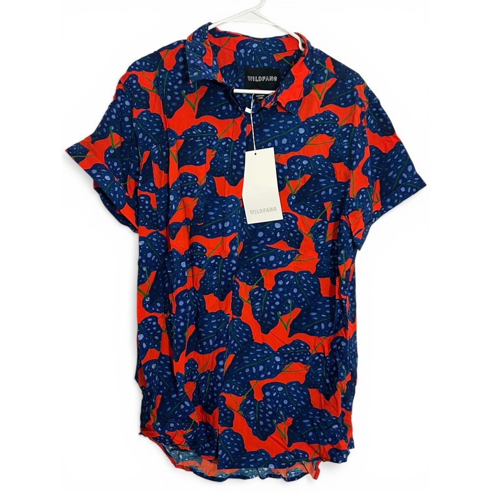 WildFang Unisex Adult Short Sleeve Button Up Shirt X Small Red Blue Print NWT